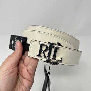 NWT Lauren Ralph Lauren Reversible Women's Logo Belt Spring Sand Dune Size M